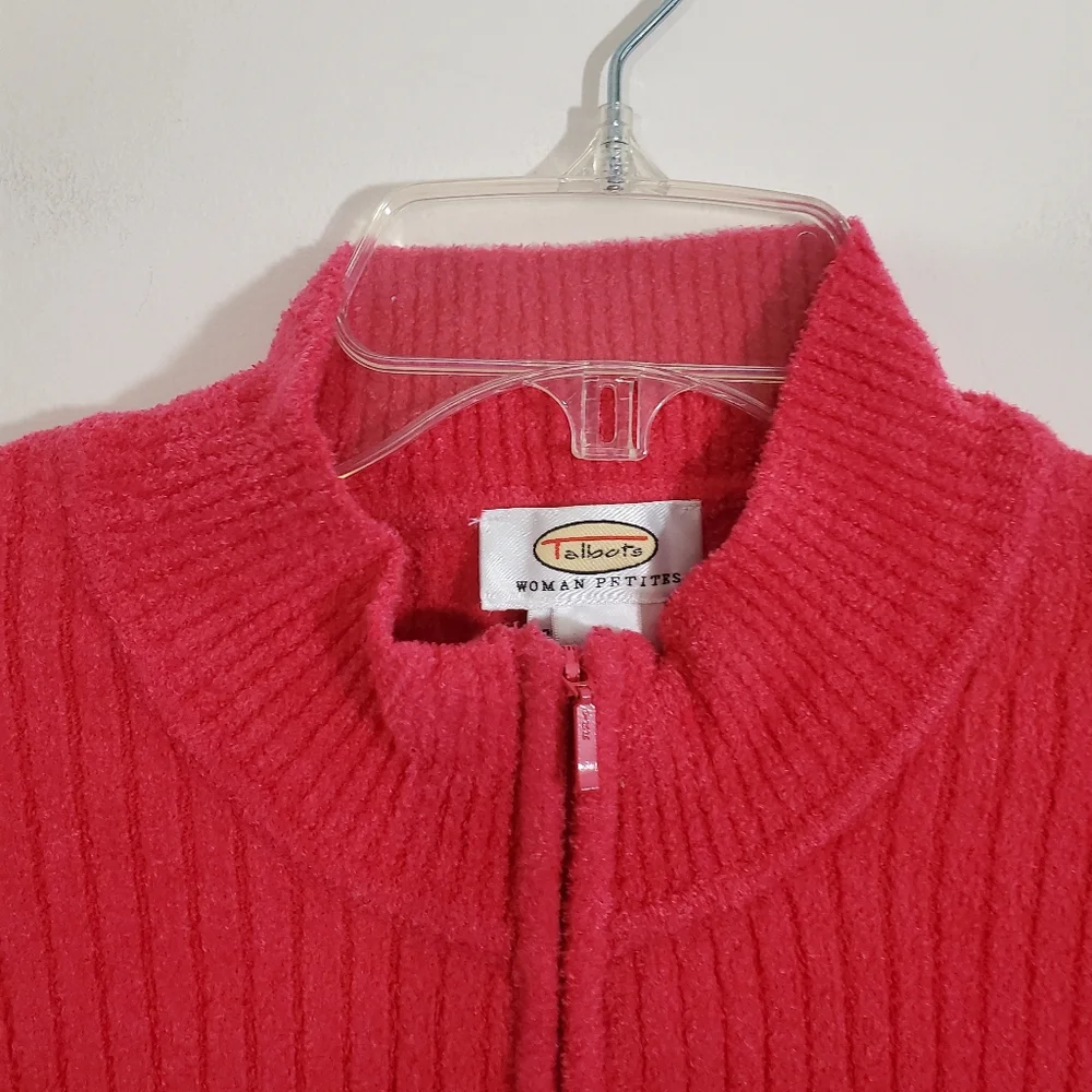 NWT Talbots Chenille Texture Zip Front Cardigan Sweater Knit Pink Size Large
